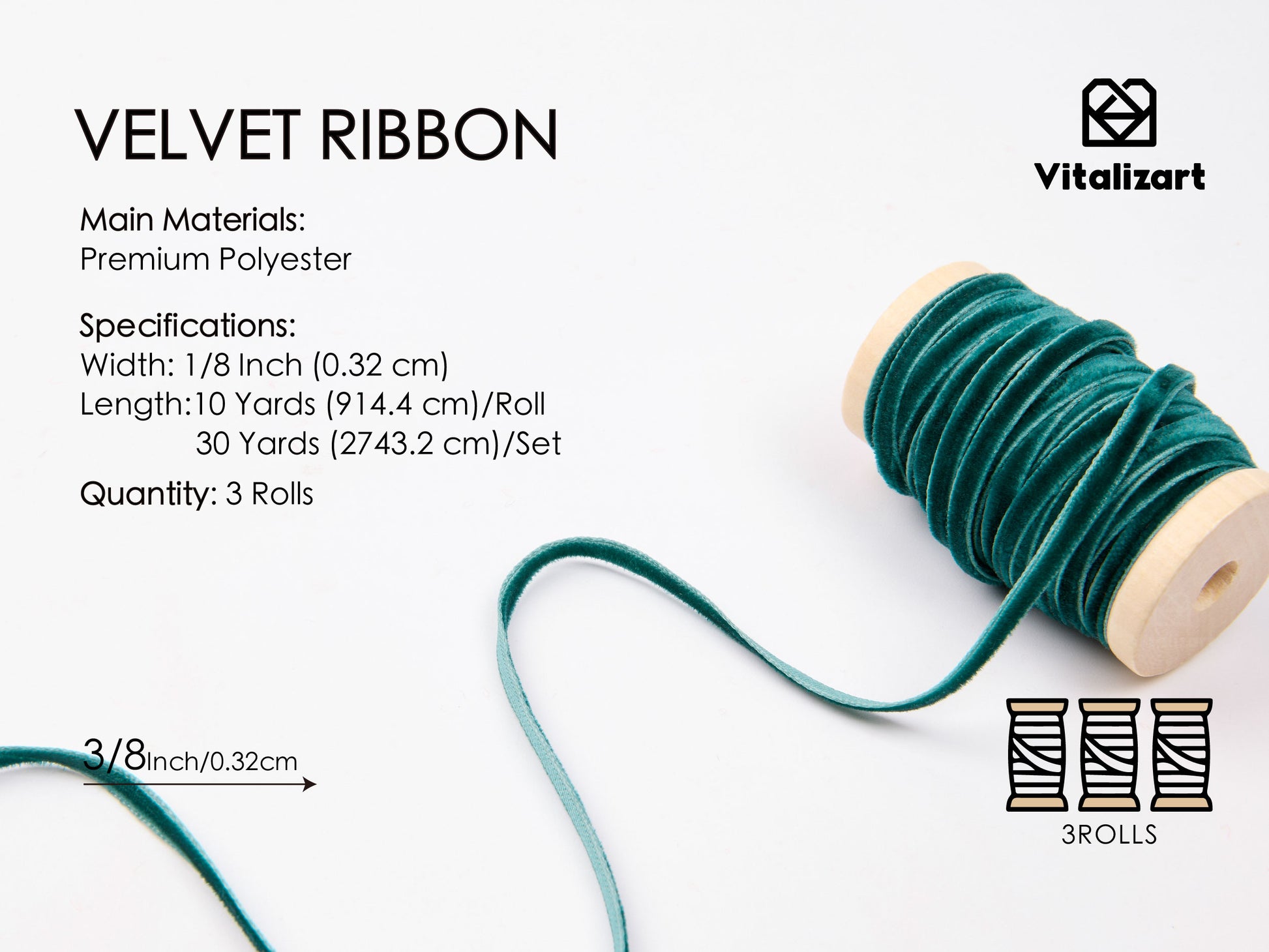 Thin Velvet Ribbon 1/8" x 30 Yard Christmas Decoration Tree Ornaments (Green Series) - Vitalizart