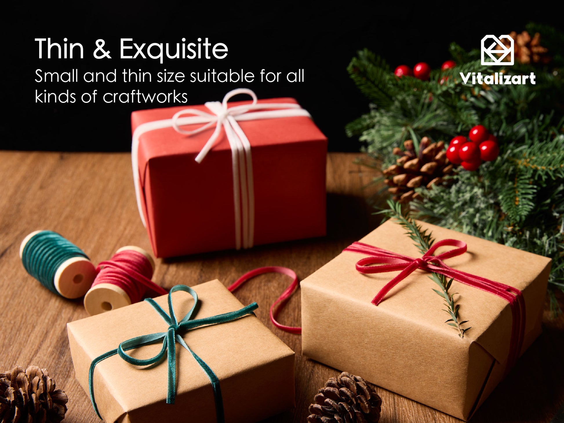 Thin Velvet Ribbon 1/8" x 30 Yard Christmas Decoration Tree Ornaments (Dark Green) - Vitalizart