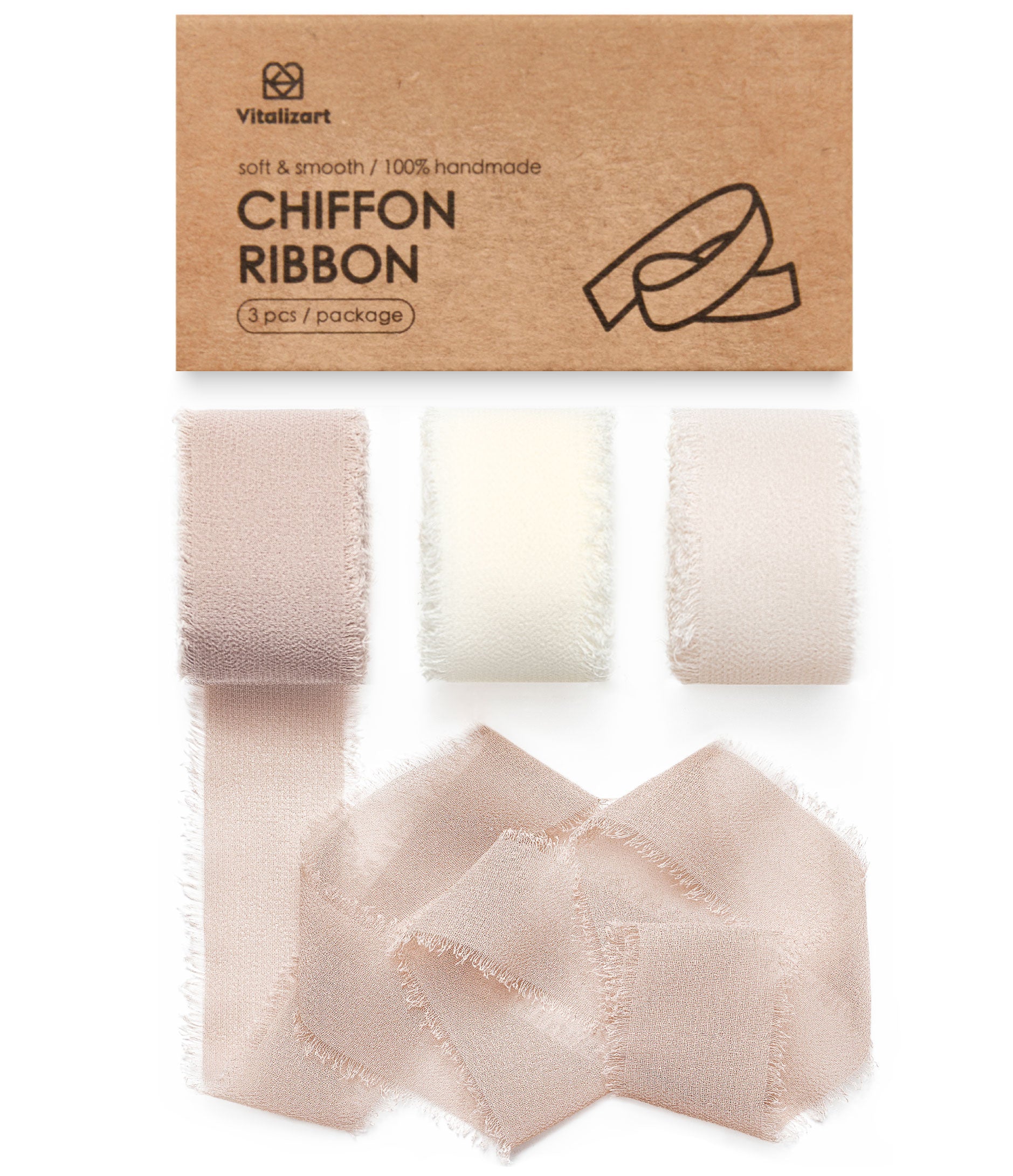 Chiffon Silk Ribbon 1" x 21 Yd (Nude & White) - Vitalizart