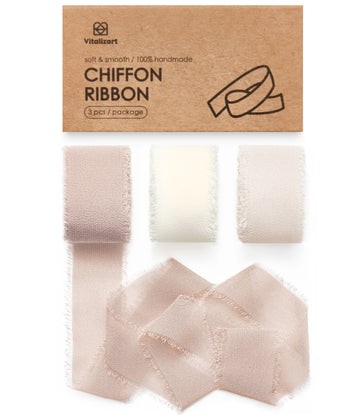Chiffon Silk Ribbon 1" x 21 Yd (Nude & White)