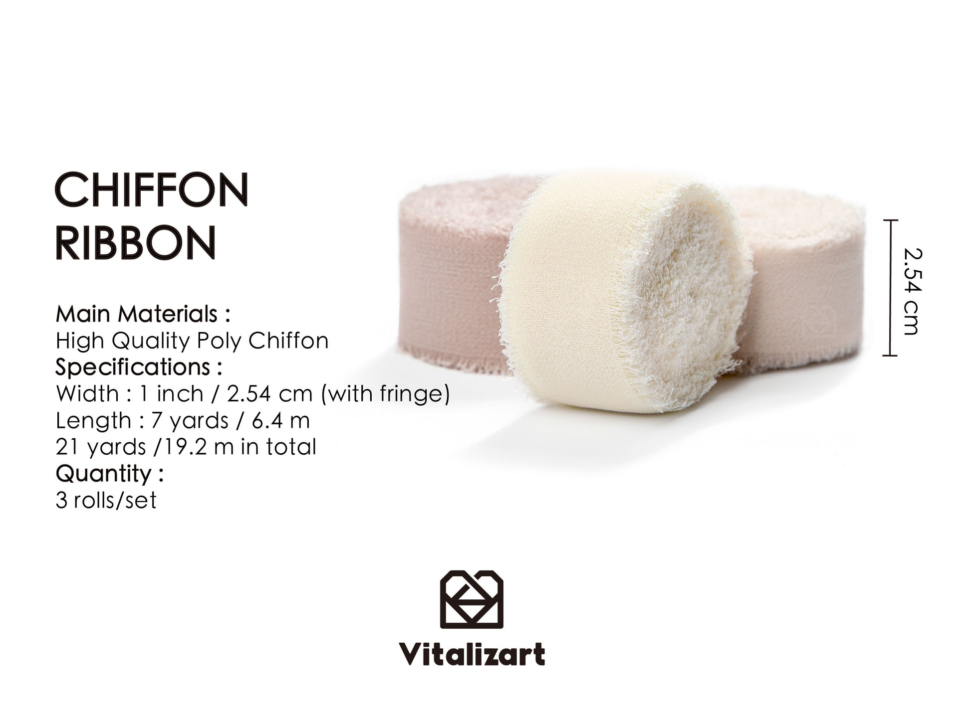 Chiffon Silk Ribbon 1" x 21 Yd (Nude & White) - Vitalizart