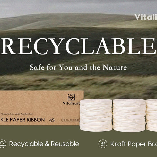 Vitalizart Crinkle Paper Ribbon 1.5" x 75 Yards, Reusable Recyclable Easy Tear(WHITE) - Vitalizart