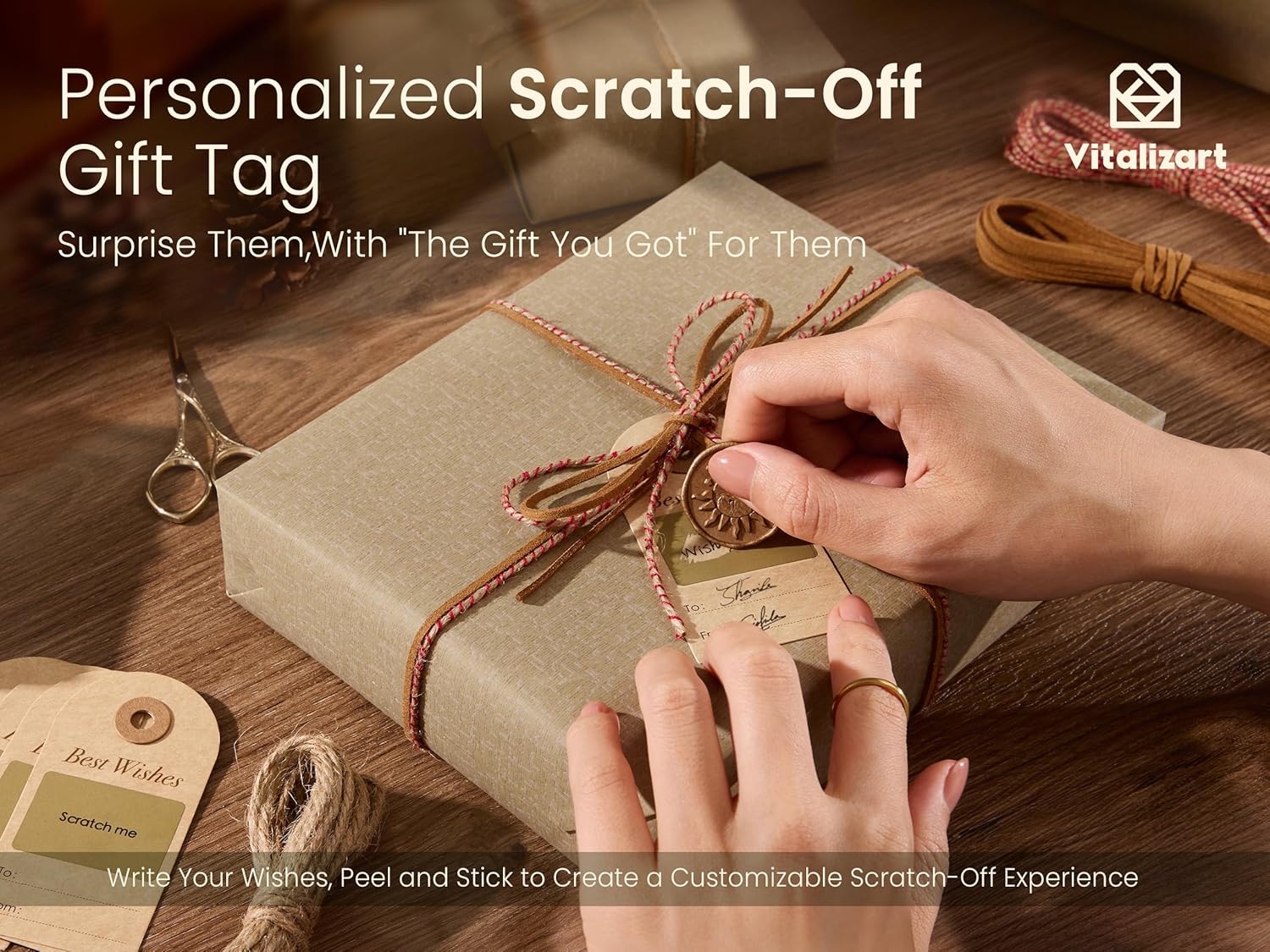 Vitalizart Textured Wrapping Paper Set 30" Roll Twine Ribbons & Tags Eco - Friendly Extra Thick(Beige Brown Paper & Twine Ribbons Set) - Vitalizart