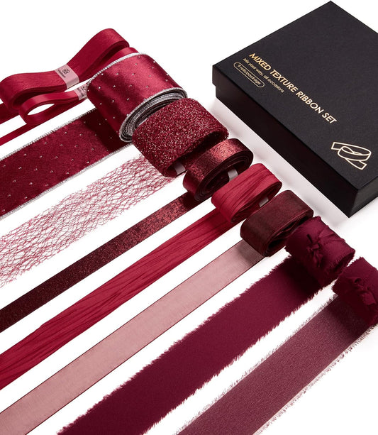Vitalizart Luxury Purple Ribbon Set – 40 Yards(9 Textures)9 Red Ribbons 40Yd
