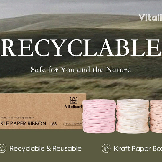 Vitalizart Crinkle Paper Ribbon 1.5" x 75 Yards, Reusable Recyclable Easy Tear (Pink Nude & White) - Vitalizart