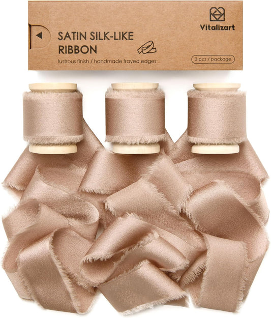 Silk Satin Ribbon with Wooden Spool 1.5” x 15 Yd (Champagne)