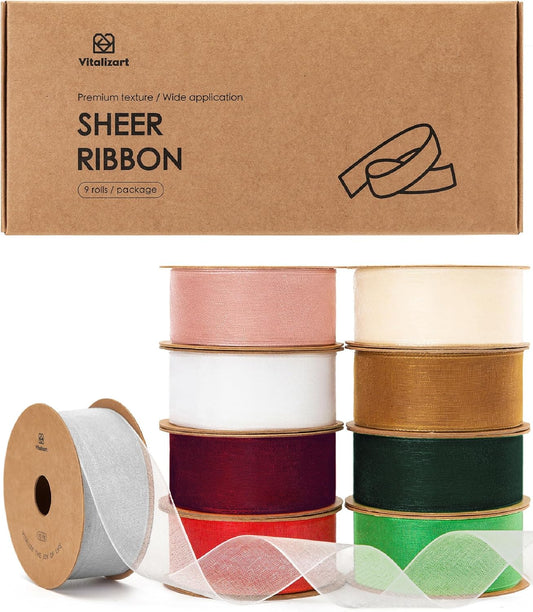 Organza Sheer Ribbons Set 1" x 150 Yd (Mixed Christmas Color)