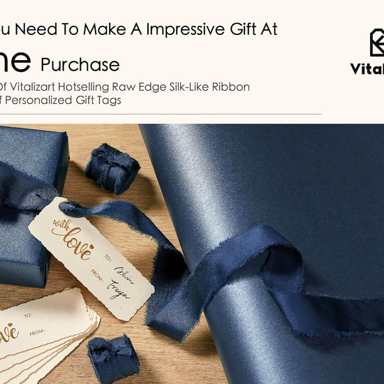 Wrapping Paper Set 30"x197" Pearly - Lustre With Silk Like Satin Ribbon & Gift Tags (Blue Paper & Blue Ribbons) - Vitalizart