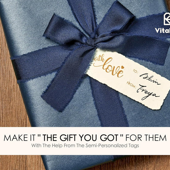 Wrapping Paper Set 30"x197" Pearly - Lustre With Silk Like Satin Ribbon & Gift Tags (Blue Paper & Blue Ribbons) - Vitalizart