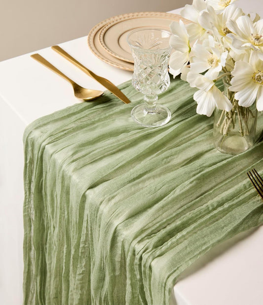 Cheesecloth Table Runner Gauze Boho Rustic 35 x 120 Inches (Sage Green)