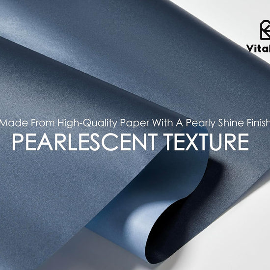 Wrapping Paper Set 30"x197" Pearly - Lustre With Silk Like Satin Ribbon & Gift Tags (Blue Paper & Blue Ribbons) - Vitalizart