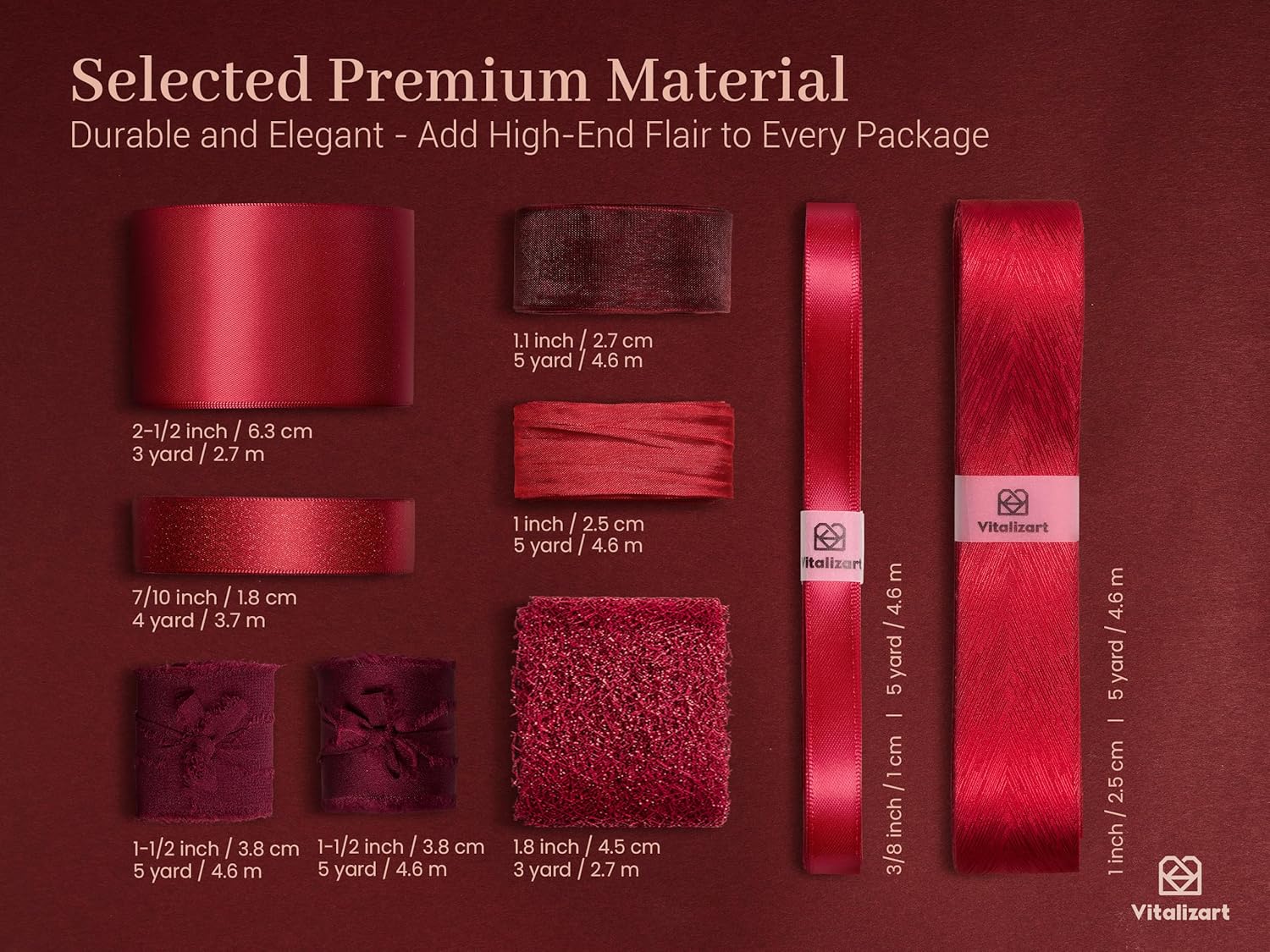 Vitalizart Luxury White Ribbon Set – 30 Yards(Red 30 yd)