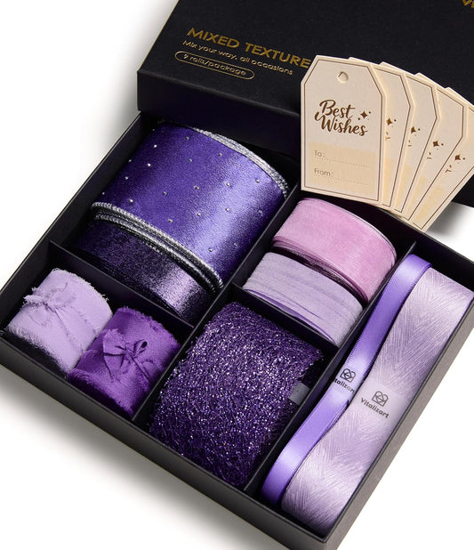 Vitalizart Luxury Purple Ribbon Set – 40 Yards(9 Textures)9 Purple Ribbons 40Yd