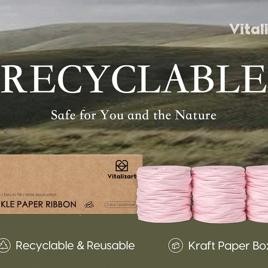 Vitalizart Crinkle Paper Ribbon 1.5" x 75 Yards, Reusable Recyclable Easy Tear(PINK) - Vitalizart