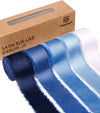 FRAYED FRINGE SILK SATIN RIBBON 1" X 25 YARD (Blue & White) - Vitalizart