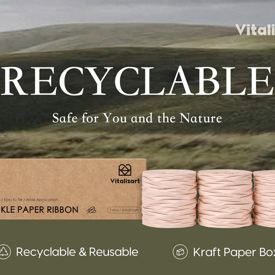 Vitalizart Crinkle Paper Ribbon 1.5" x 75 Yards, Reusable Recyclable Easy Tear(NUDE) - Vitalizart