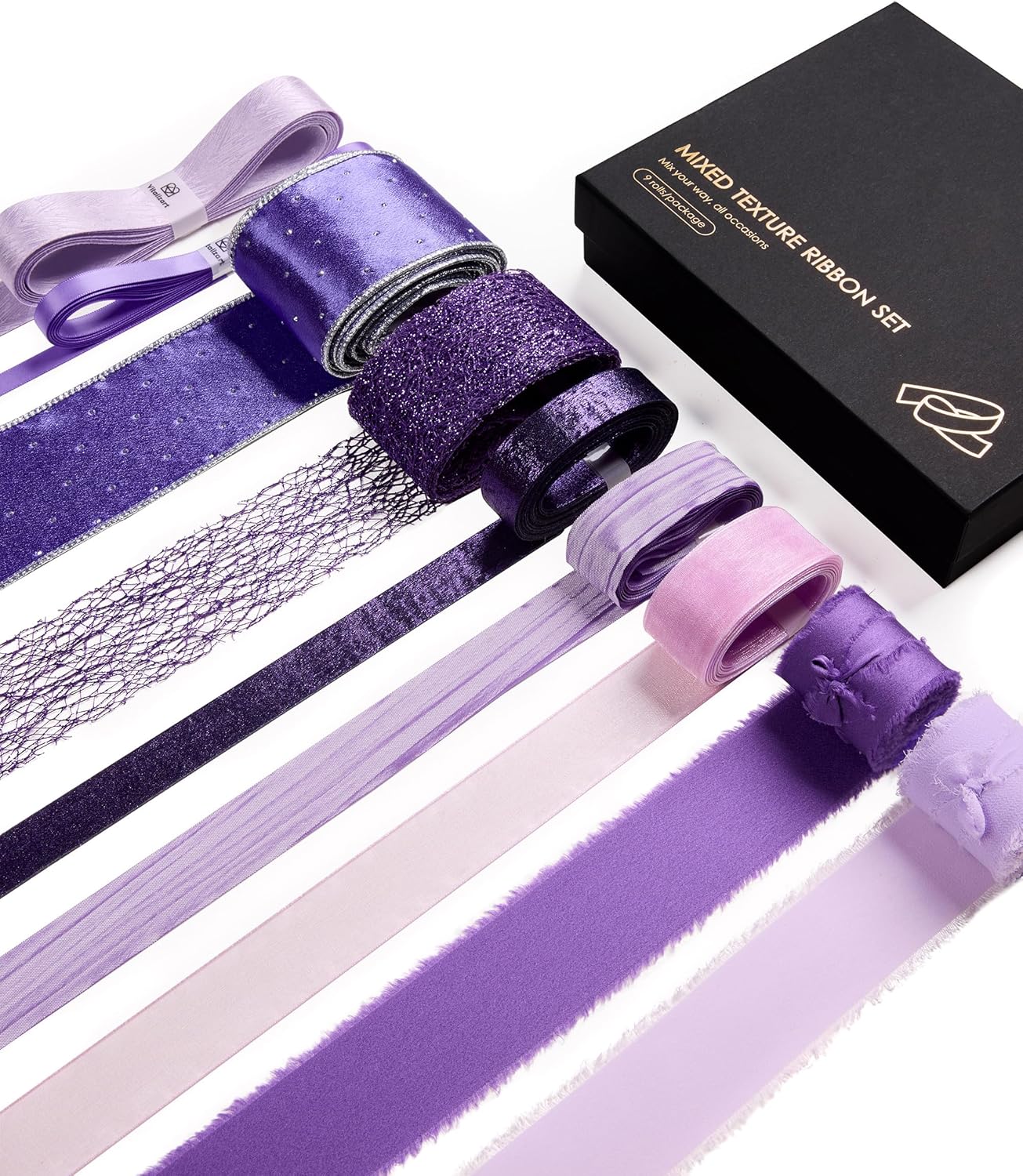 Vitalizart Luxury Purple Ribbon Set – 40 Yards(9 Textures)9 Purple Ribbons 40Yd