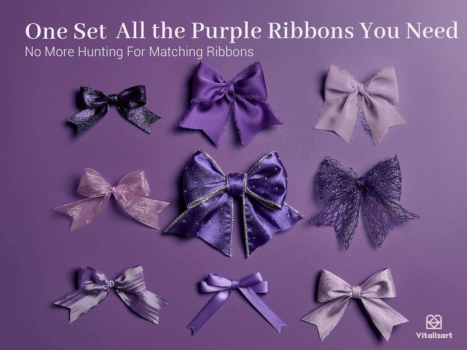 Vitalizart Luxury Purple Ribbon Set – 40 Yards(9 Textures)9 Purple Ribbons 40Yd