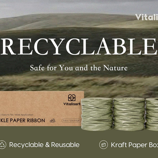 Vitalizart Crinkle Paper Ribbon 1.5" x 75 Yards, Reusable Recyclable Easy Tear(GREEN) - Vitalizart
