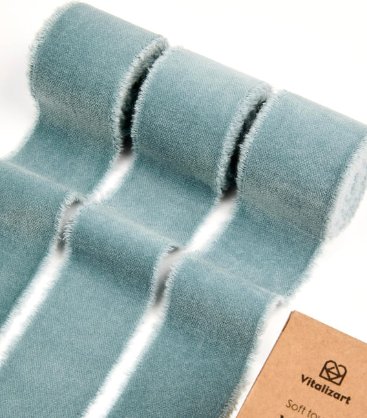 Frayed Fringe Velvet Ribbon 1.5" x 6 Yd (Dusty Blue)