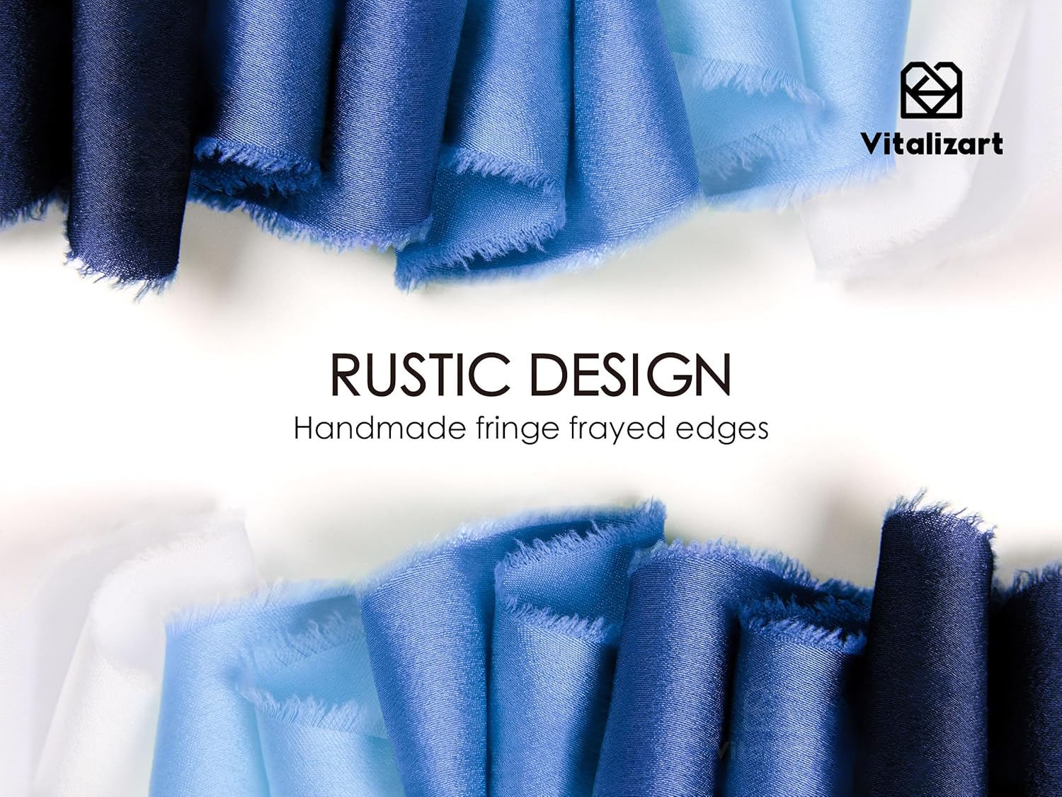FRAYED FRINGE SILK SATIN RIBBON 1" X 25 YARD (Blue & White) - Vitalizart