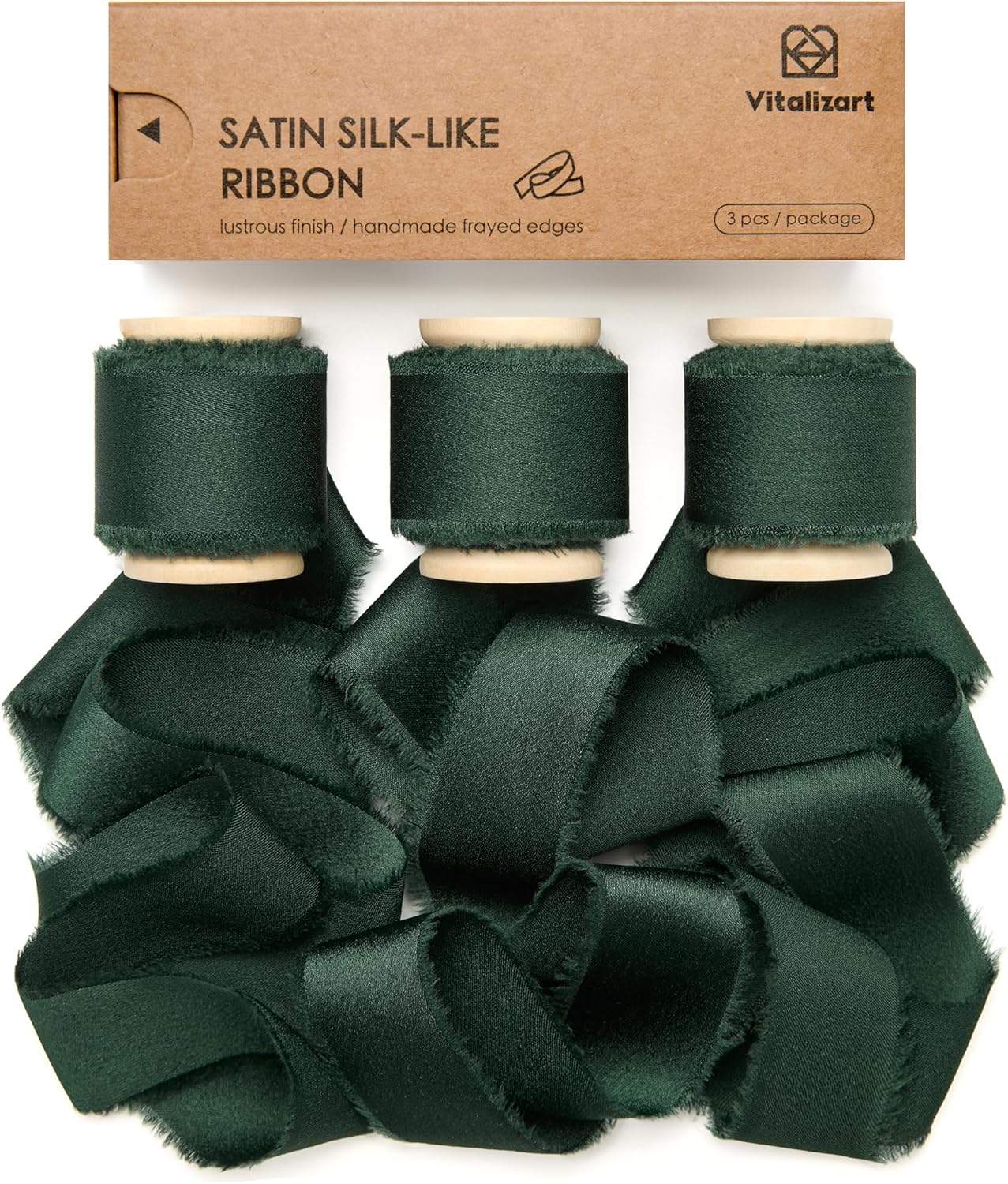 Silk Satin Ribbon With Wooden Spool 1" x 15 Yd (Dark Green) - Vitalizart