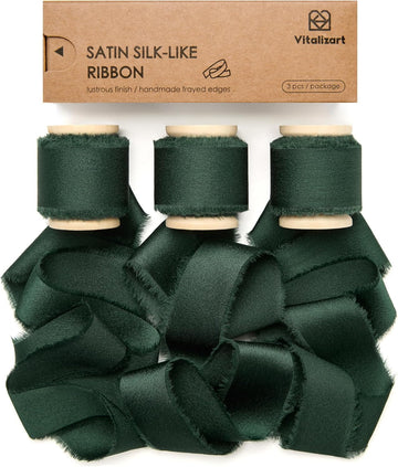 Silk Satin Ribbon With Wooden Spool 1" x 15 Yd (Dark Green)