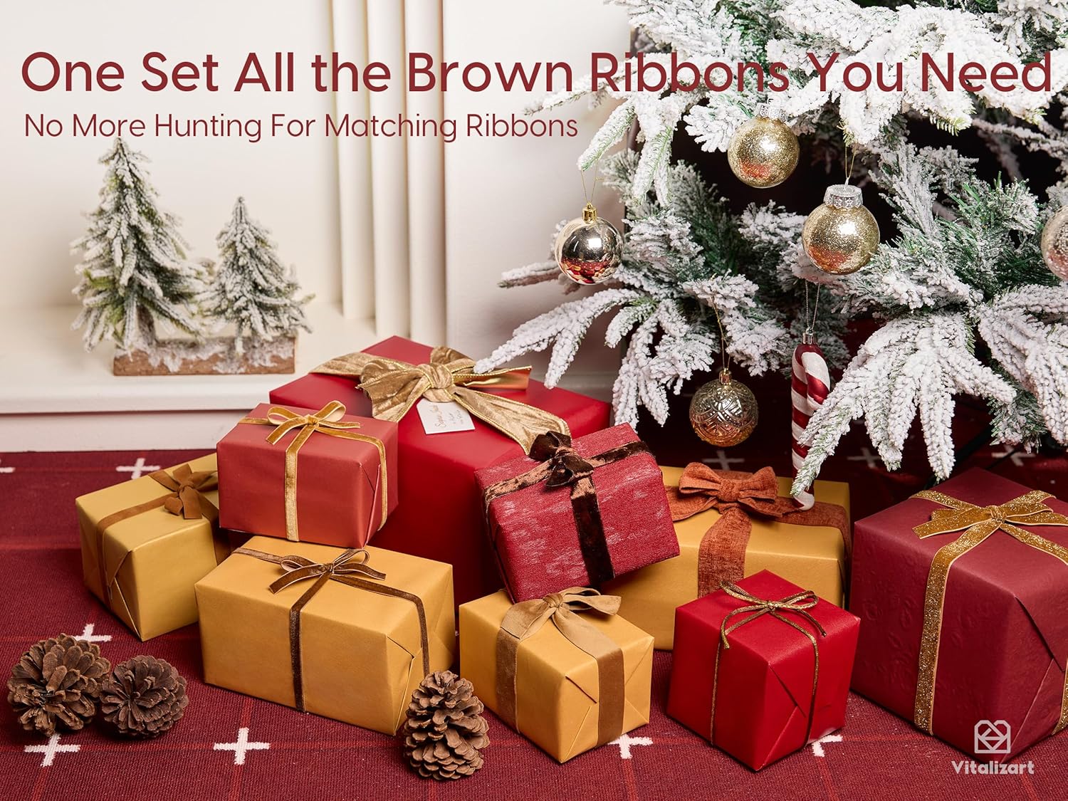 Vitalizart Brown Mixed Velvet Ribbon Set for Gift Wrapping Baby Shower Wedding Bridal Bouquets Holiday Decor 28Yd（Brown)