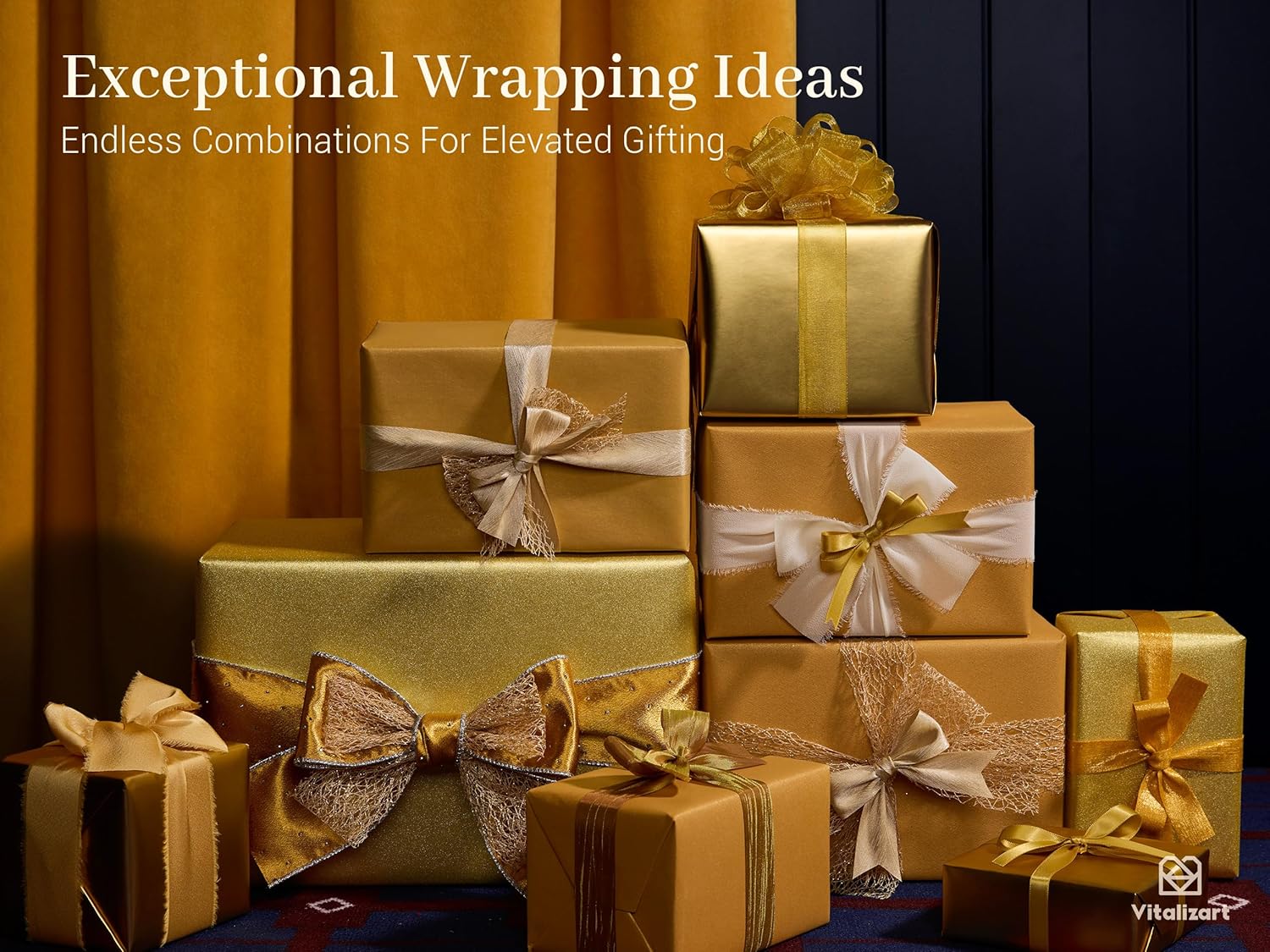 Vitalizart Luxury Purple Ribbon Set – 40 Yards(9 Textures)9 Gold Ribbons 40Yd