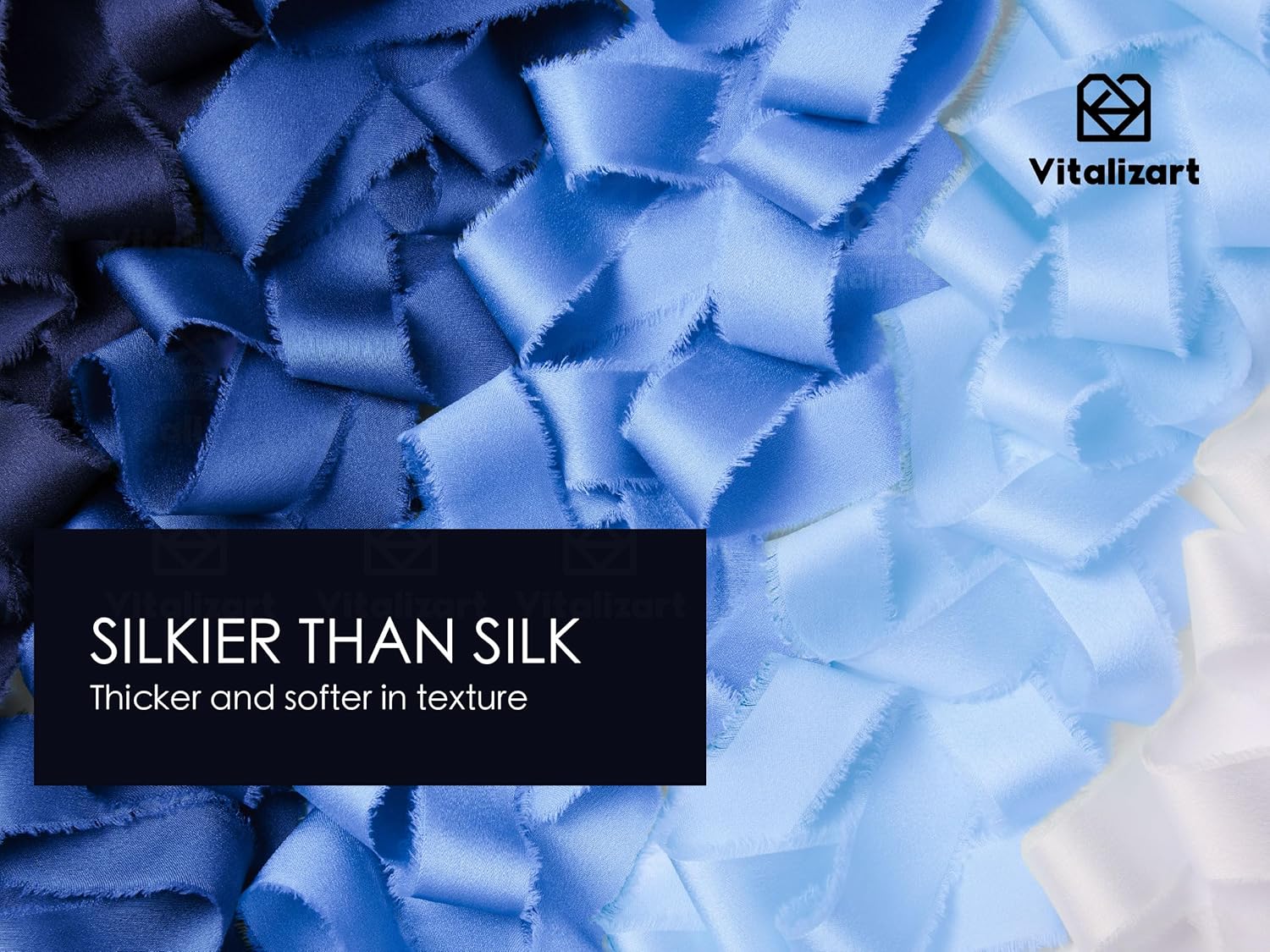 FRAYED FRINGE SILK SATIN RIBBON 1" X 25 YARD (Blue & White) - Vitalizart