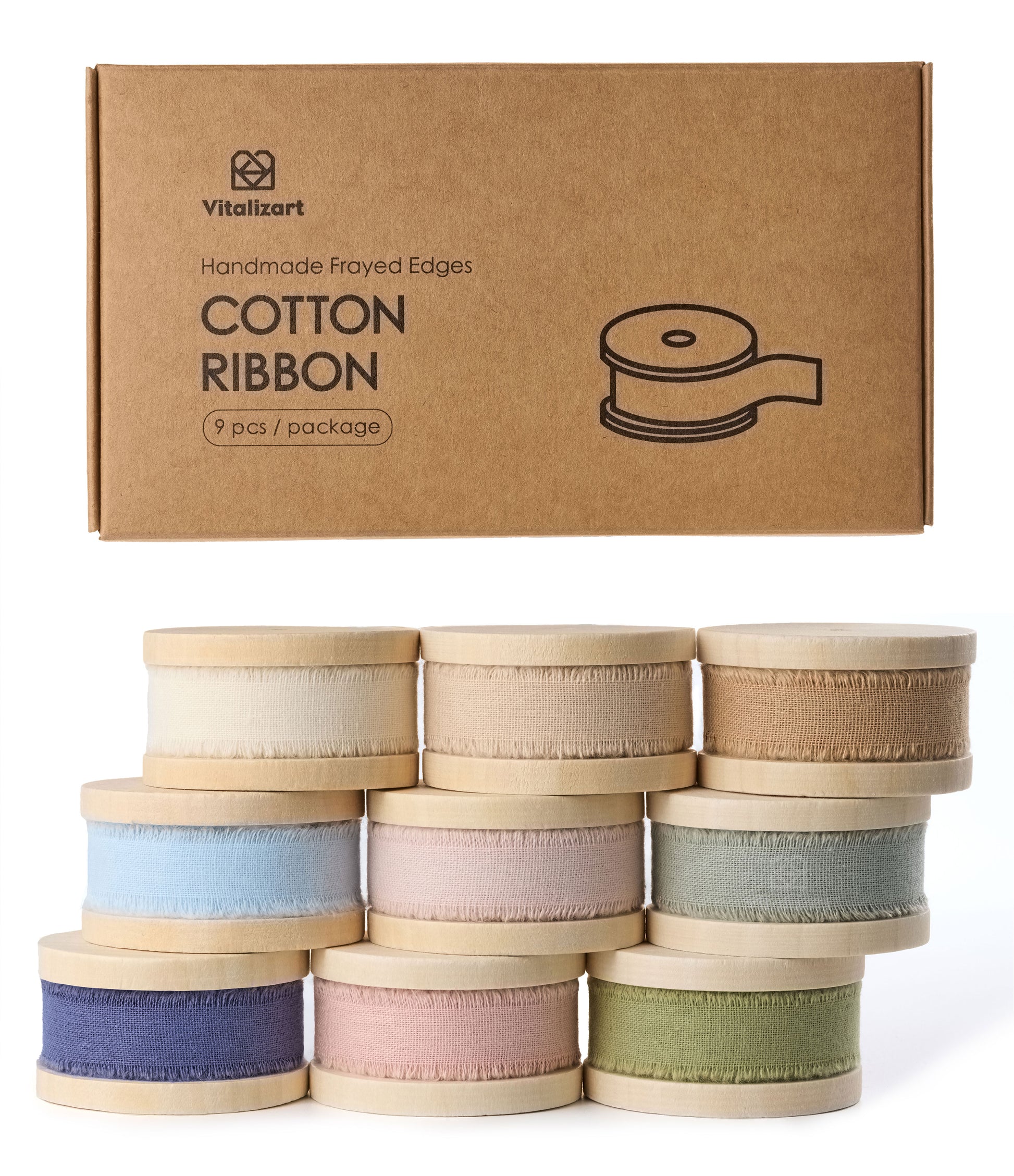 Cotton Ribbon Handmade Fringe 5/8" x 63 Yd 9 Rolls (Mixed Color) - Vitalizart
