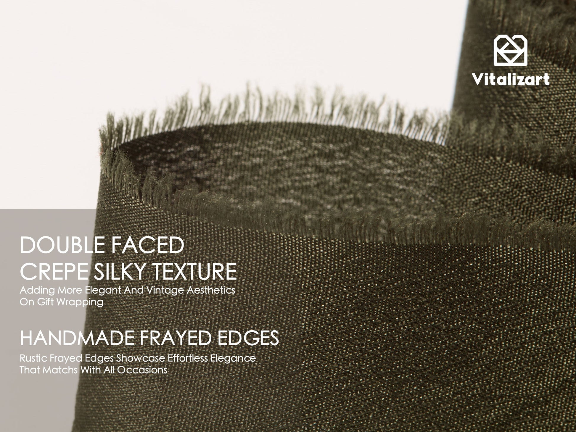 Frayed Fringe Crepe Silk Satin Ribbon 1" x 21 Yard (Green & White) - Vitalizart