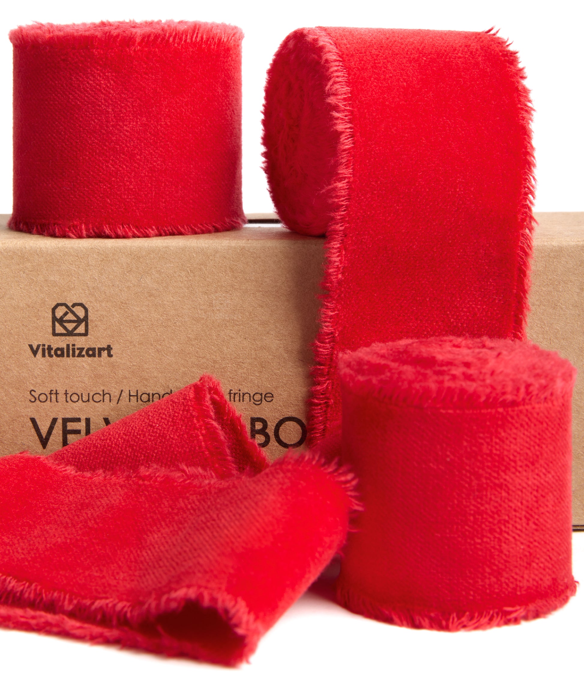 Frayed Fringe Velvet Ribbon for Christmas 1.5" x 6 Yd (Burgundy Red) - Vitalizart