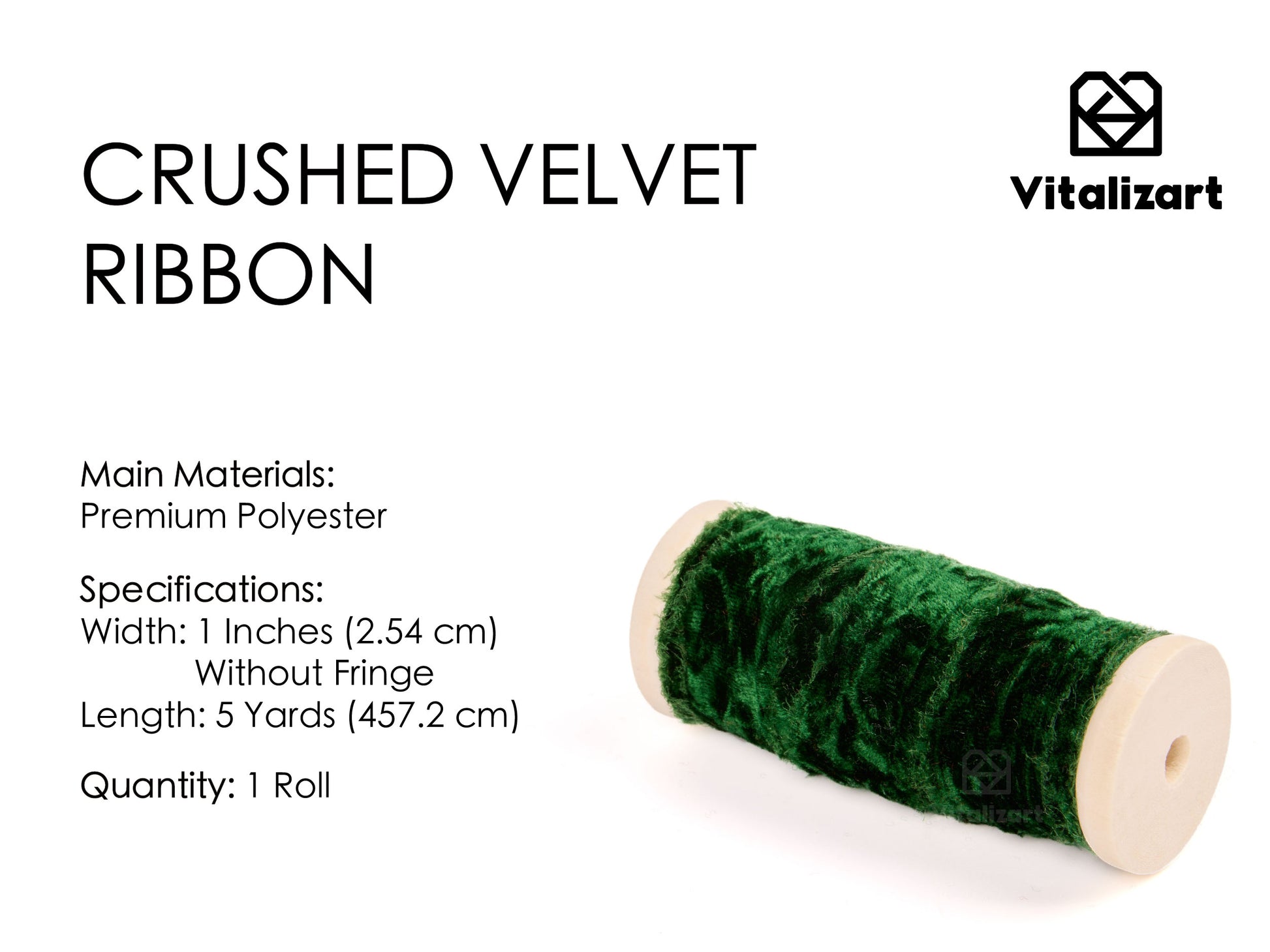 Velvet Ribbon for Christmas Frayed Edges Glossy 1" X 5 YD (Green) - Vitalizart