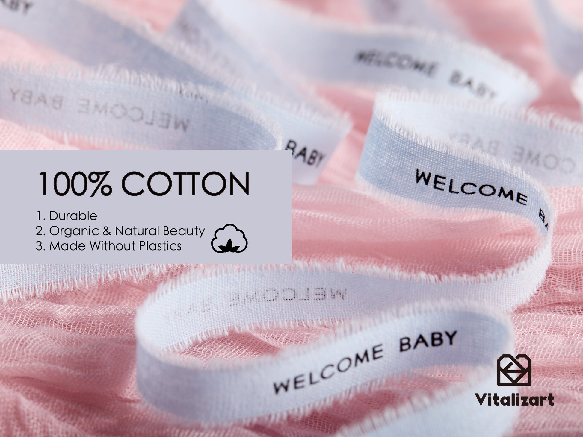 Custom Cotton Ribbon 5/8" x 15 Yd (WELCOME BABY) - Vitalizart