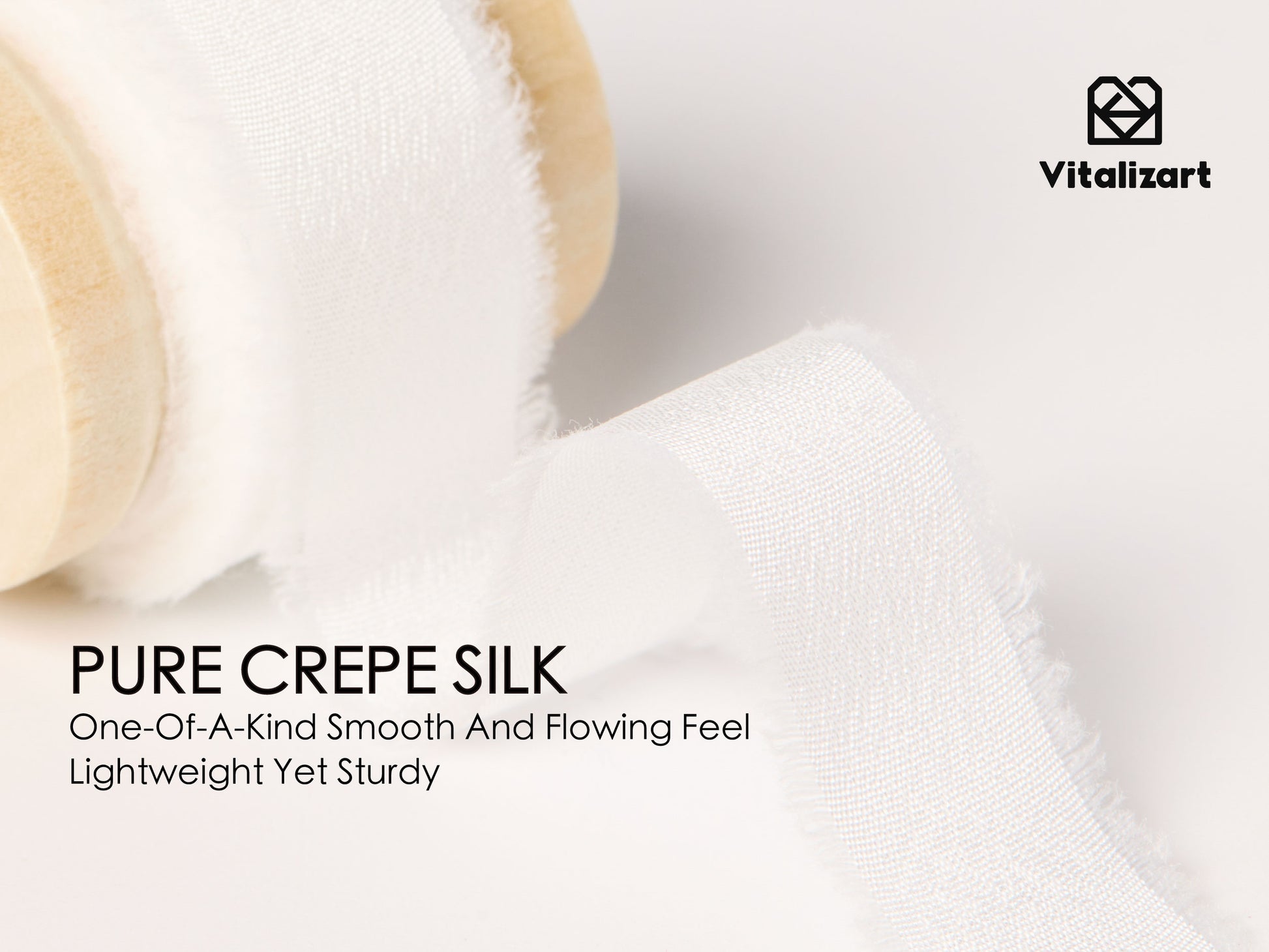 Frayed Fringe Crepe Silk Satin Ribbon 5/8" x 15 Yard (Ivory White) - Vitalizart