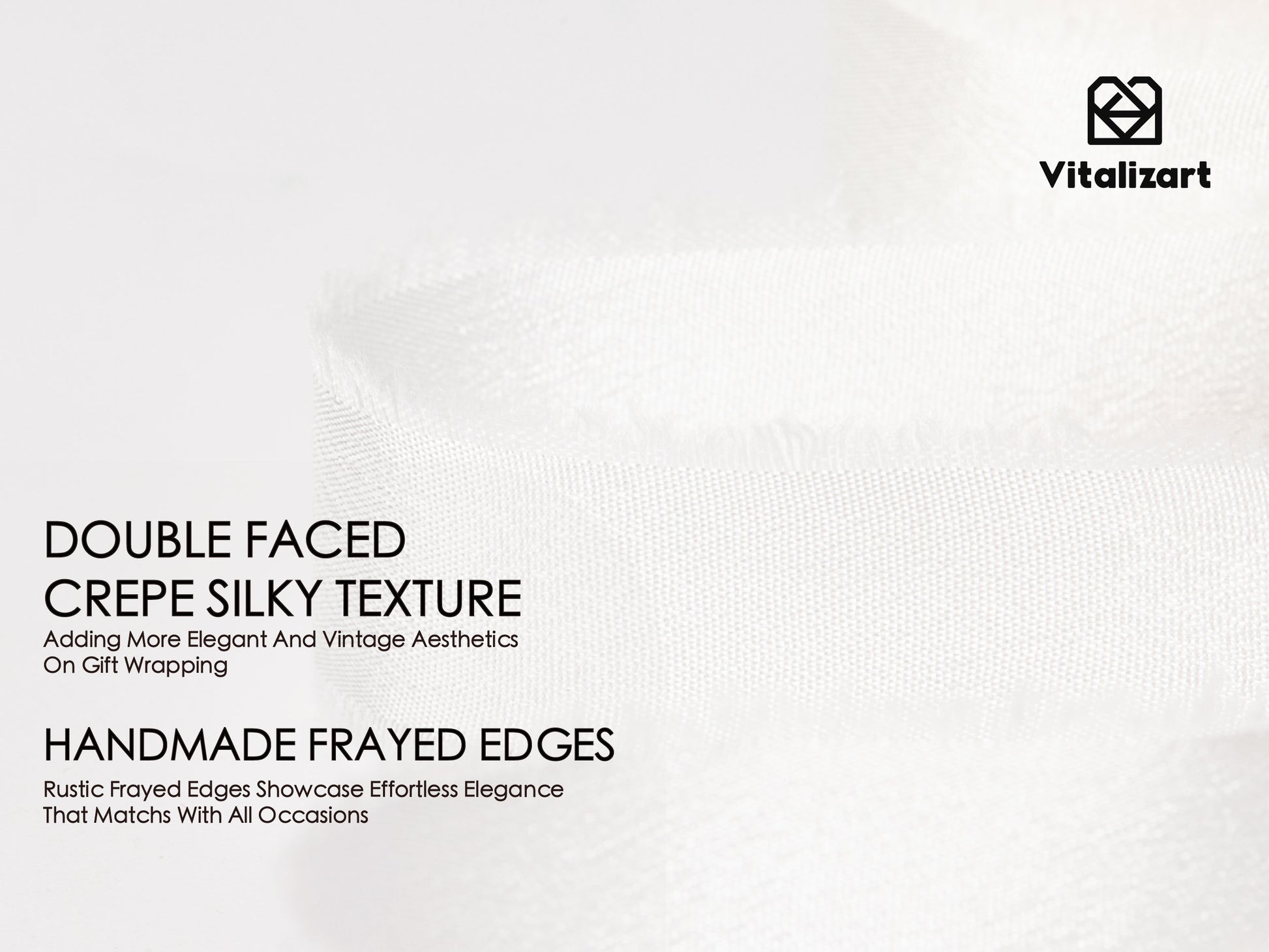 Frayed Fringe Crepe Silk Satin Ribbon 5/8" x 15 Yard (Ivory White) - Vitalizart