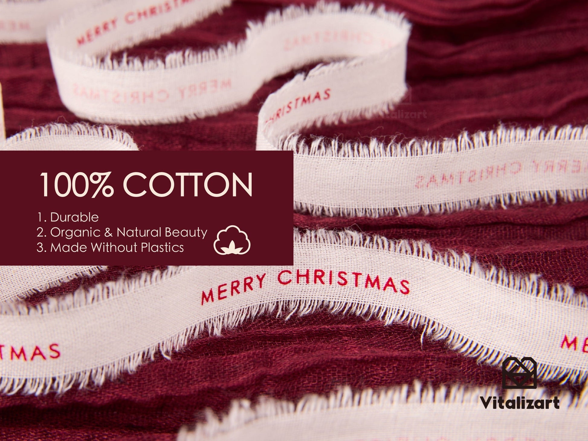 Custom Cotton Ribbon 5/8" x 15 Yd (Merry Christmas Single Color) - Vitalizart