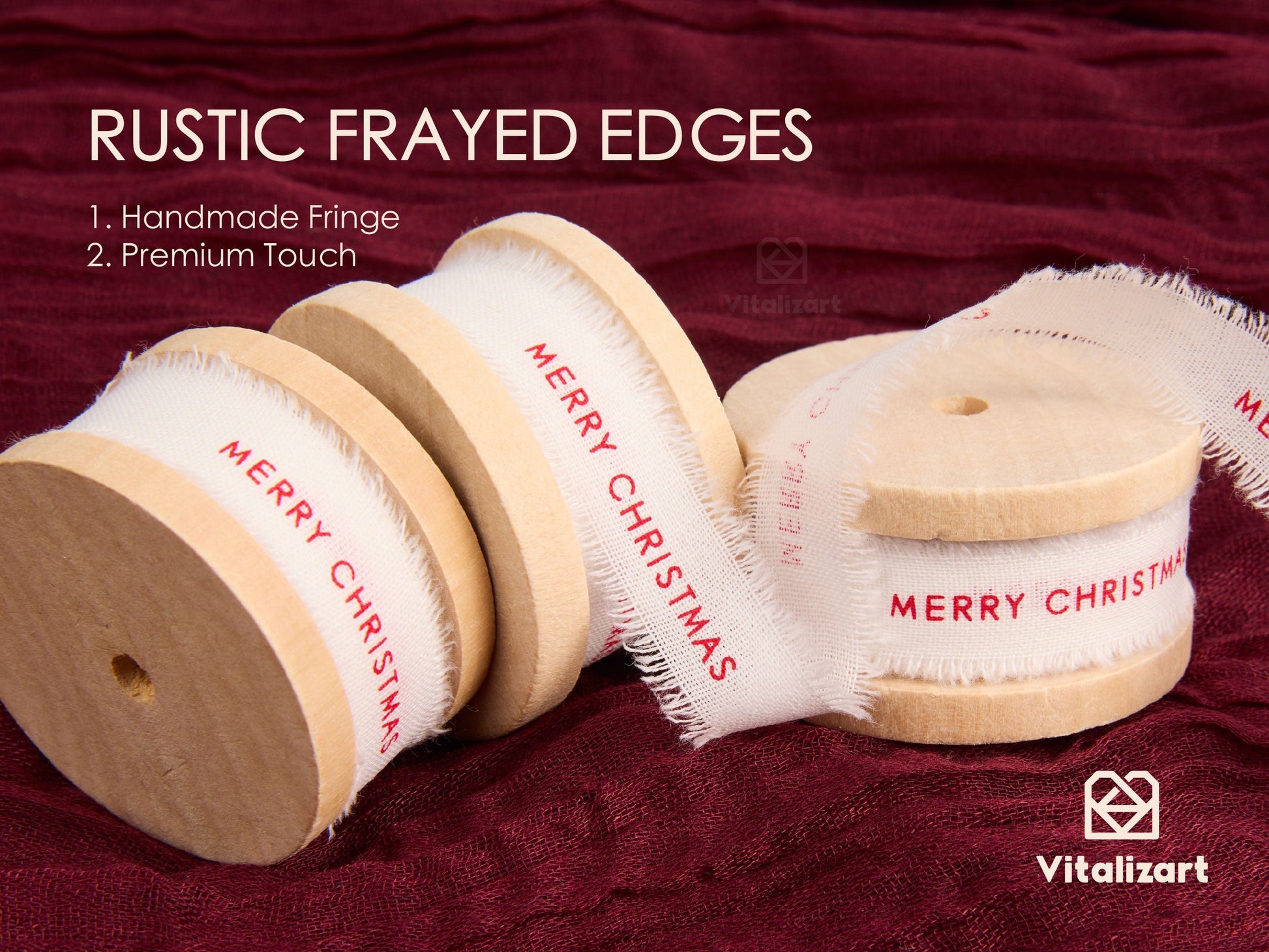 Custom Cotton Ribbon 5/8" x 15 Yd (Merry Christmas Single Color) - Vitalizart
