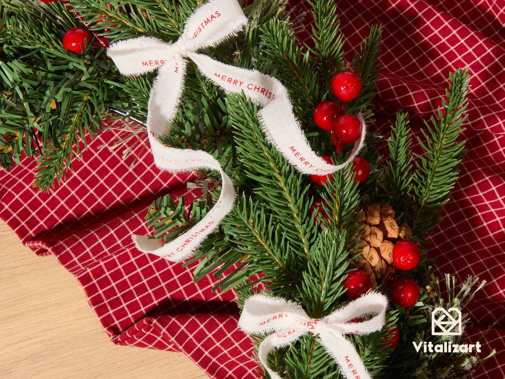 Custom Cotton Ribbon 5/8" x 15 Yd (Merry Christmas Single Color) - Vitalizart