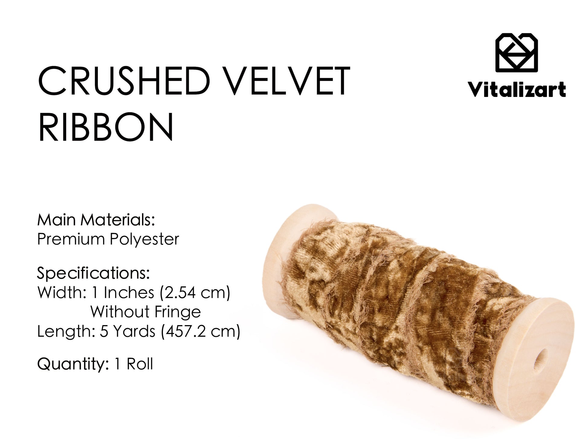 Velvet Ribbon for Christmas Frayed Edges Glossy 1" X 5 YD (Khaki) - Vitalizart