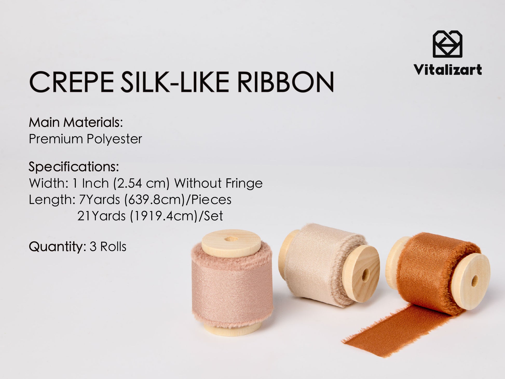 Frayed Fringe Crepe Silk Satin Ribbon 1" x 21 Yard (Nude & Orange) - Vitalizart