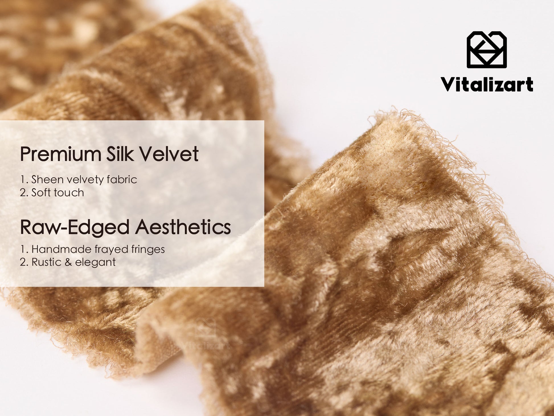 Velvet Ribbon for Christmas Frayed Edges Glossy 2" X 3 YD (Khaki) - Vitalizart