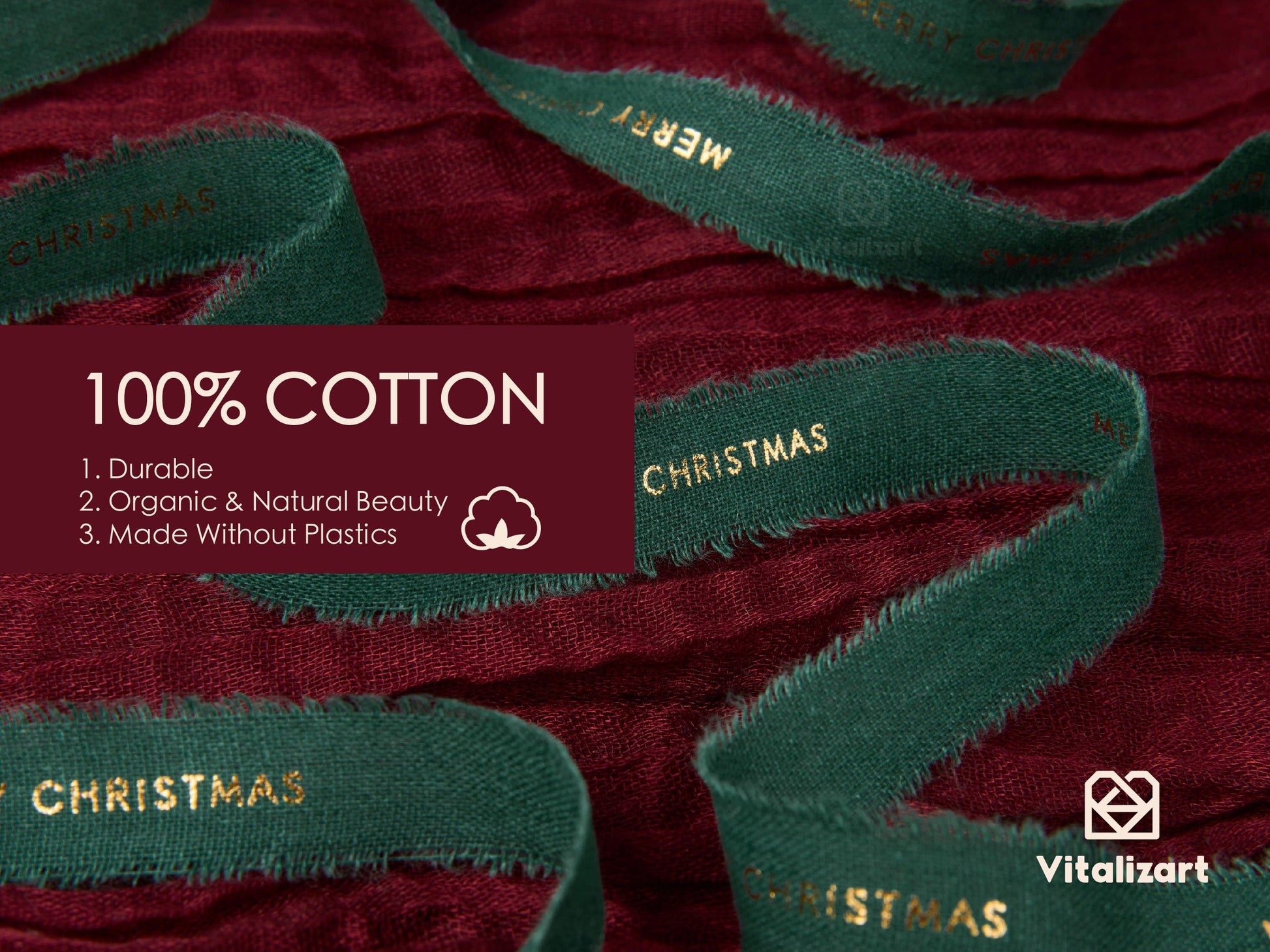 Custom Cotton Ribbon 5/8" x 15 Yd (Merry Christmas Mixed Color) - Vitalizart