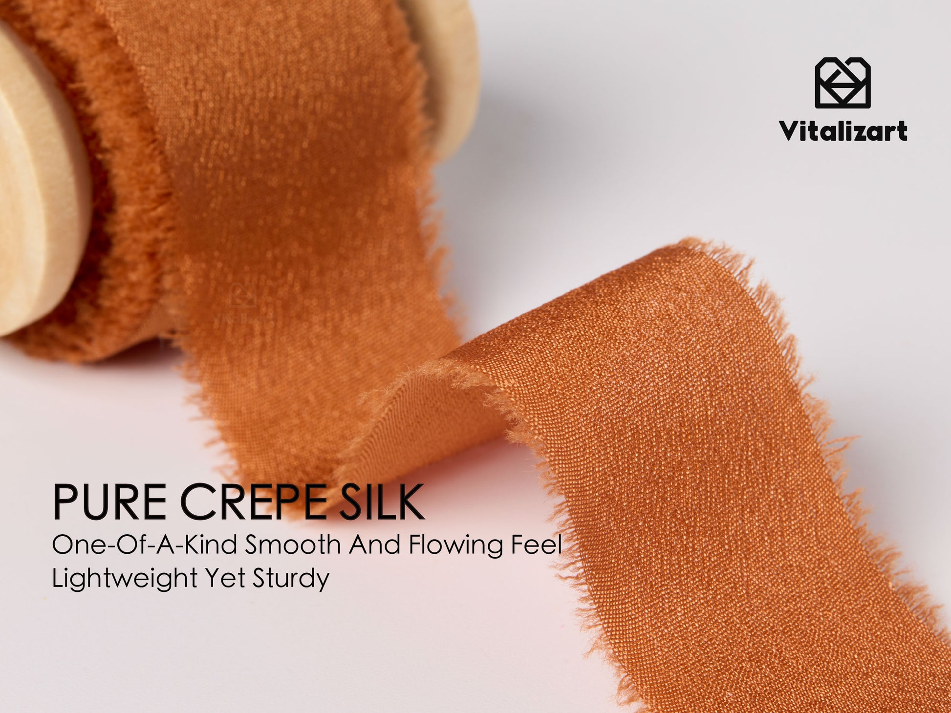 Frayed Fringe Crepe Silk Satin Ribbon 1" x 21 Yard (Nude & Orange) - Vitalizart