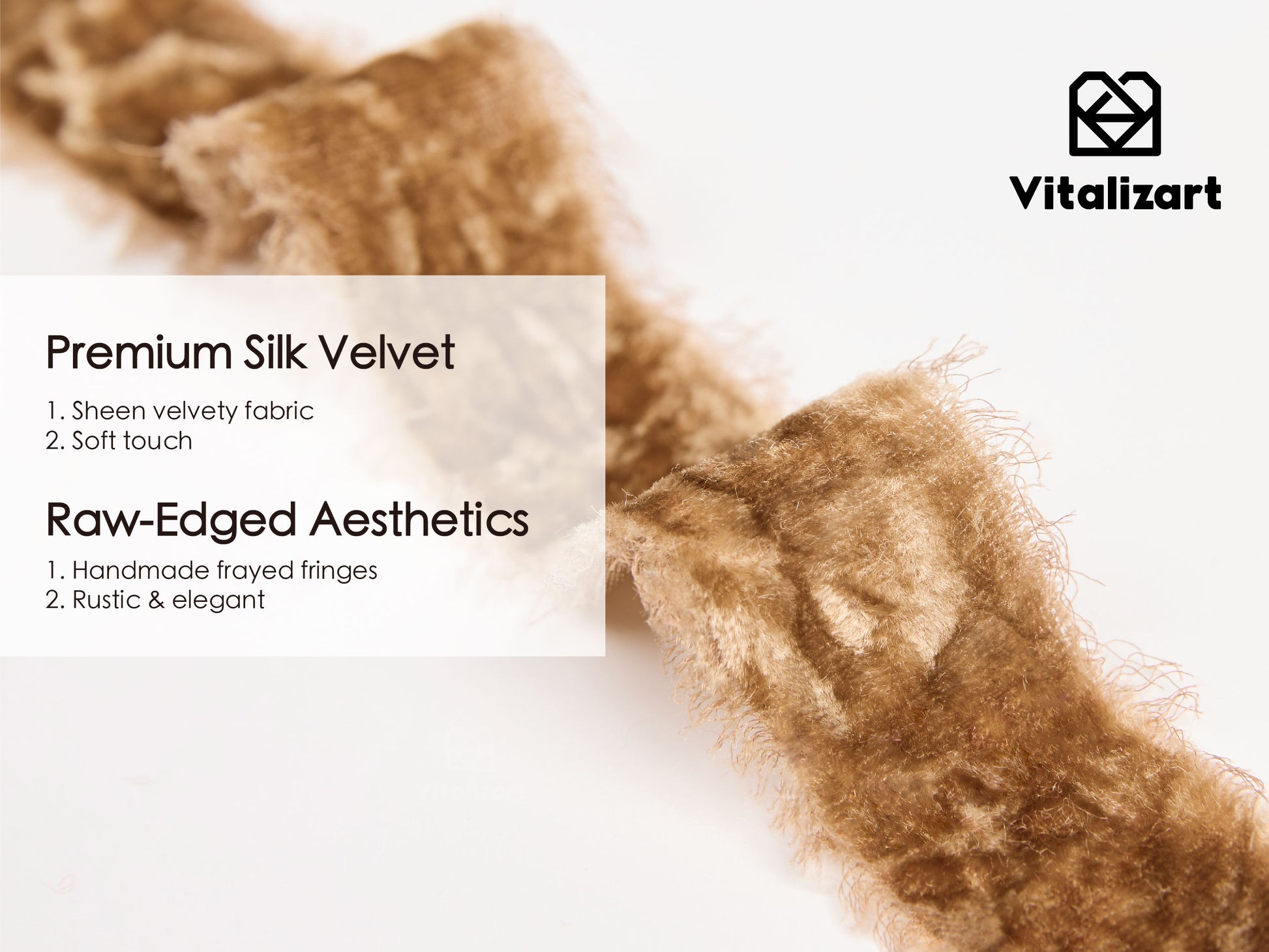 Velvet Ribbon for Christmas Frayed Edges Glossy 1" X 5 YD (Khaki) - Vitalizart