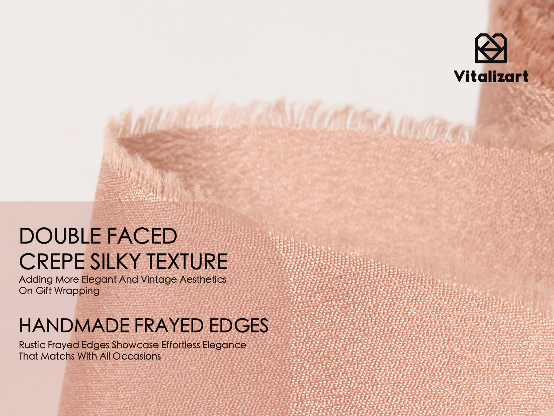 Frayed Fringe Crepe Silk Satin Ribbon 1" x 21 Yard (Nude & Orange) - Vitalizart