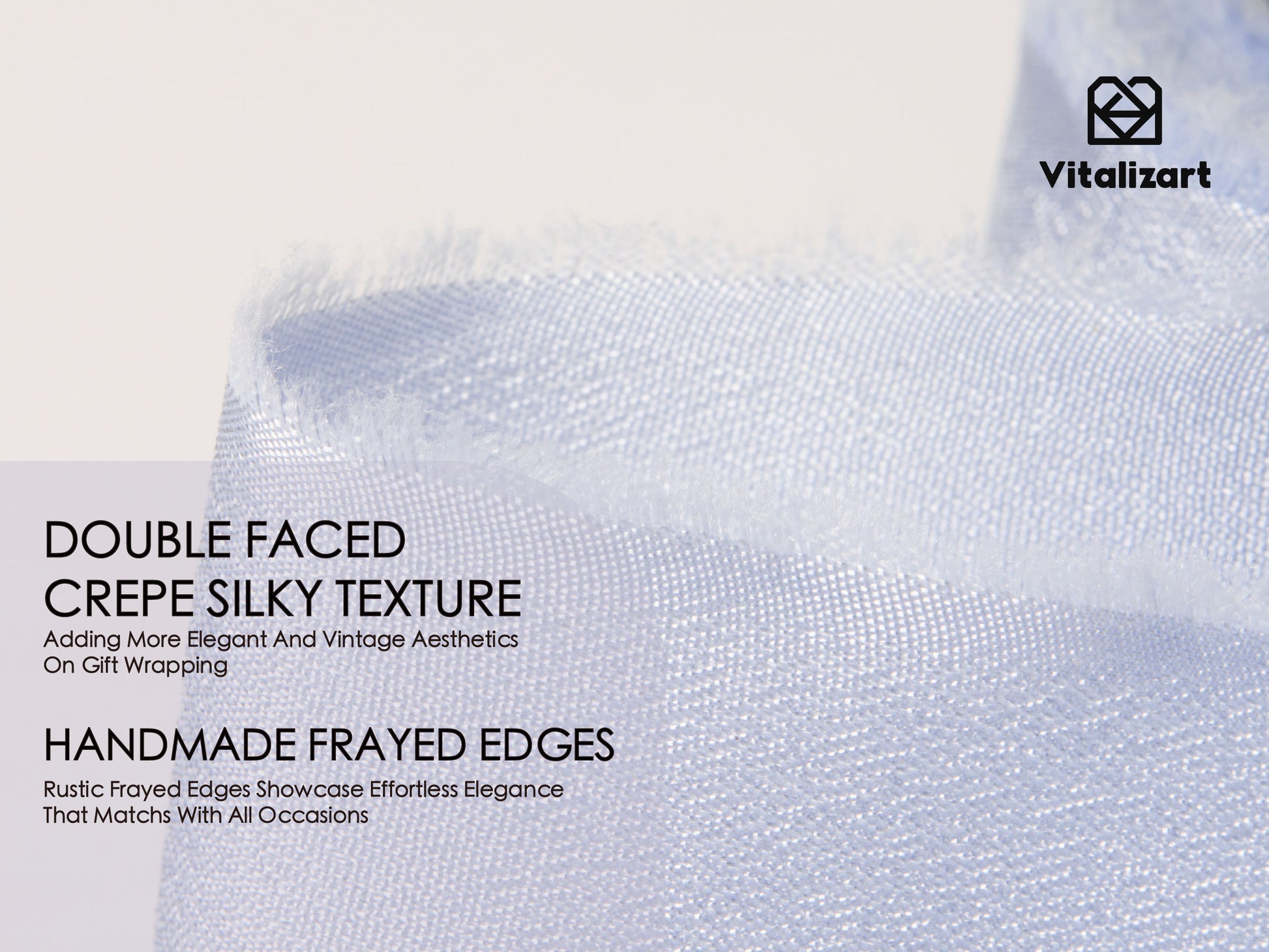 Frayed Fringe Crepe Silk Satin Ribbon 1" x 21 Yard (Blue & White) - Vitalizart