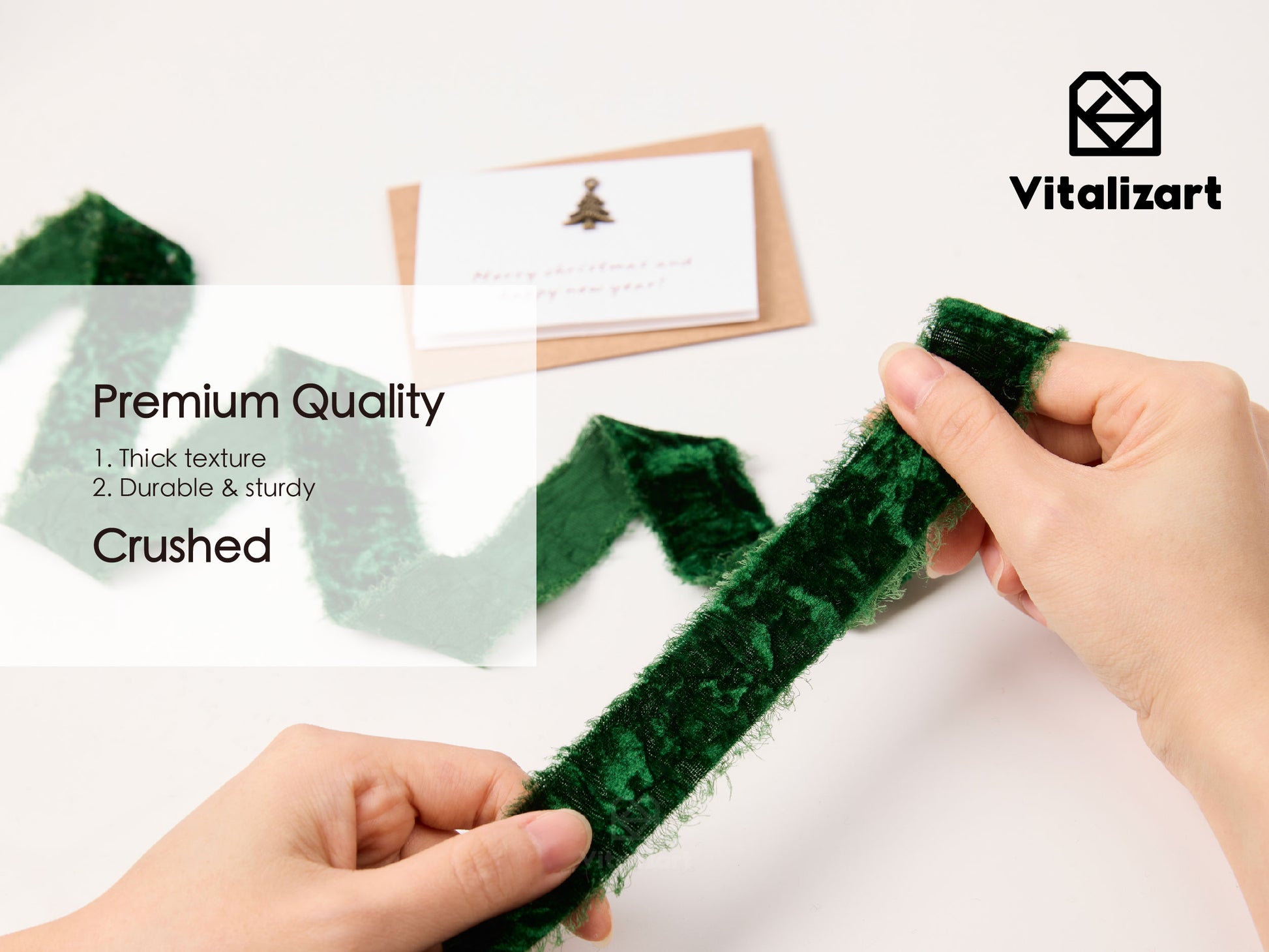 Velvet Ribbon for Christmas Frayed Edges Glossy 1" X 5 YD (Green) - Vitalizart