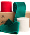 Frayed Fringe Velvet Ribbon for Christmas 1.5" x 6 Yd (White Red Green) - Vitalizart